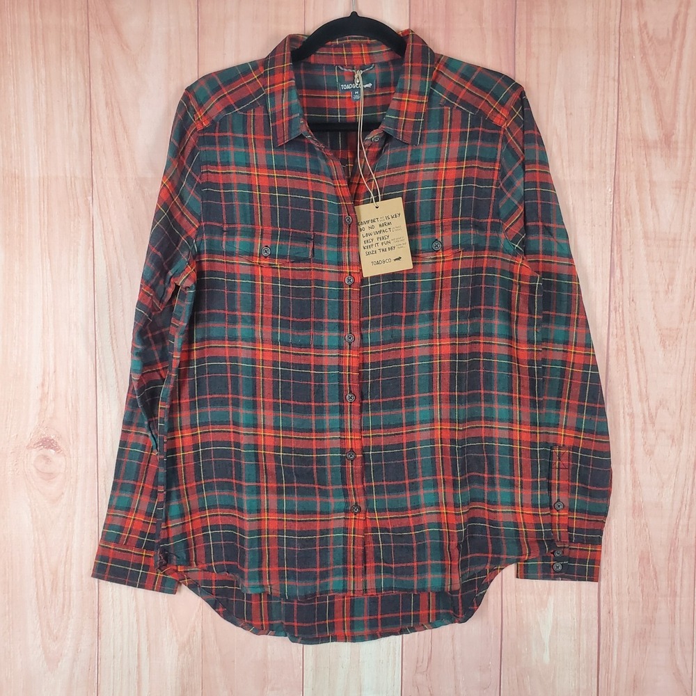 Toad&Co Re-Form Flannel Shirt Womens Medium Multicolor Plaid Cotton Button Up